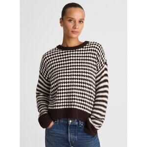 Madewell | NWT  Mixed Stripe Pullover Sweater Molasses and Ivory Combo | Sz XS